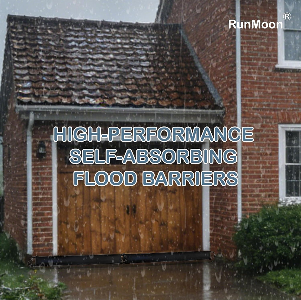 Self-Absorbing Flood Barriers (8/10/12ft) - Sandless Water Activated Bags, Reusable Flood Protection for Home &