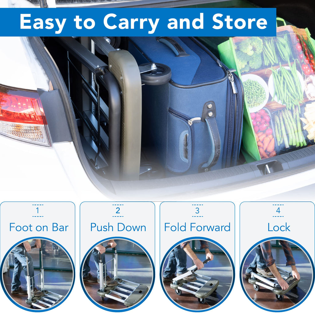 Foldable Push Cart, Utility Dolly Platform Cart, Adjustable Length, Folding Hand Truck, Portable Dolly for Moving