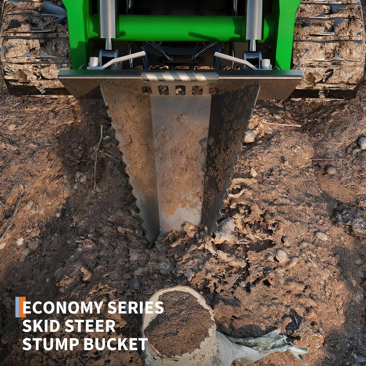 Heavy-Duty Stump Bucket Attachment for Skid Steer | Serrated Edge Tree Stump Scoop, Global Quick Tach Mount