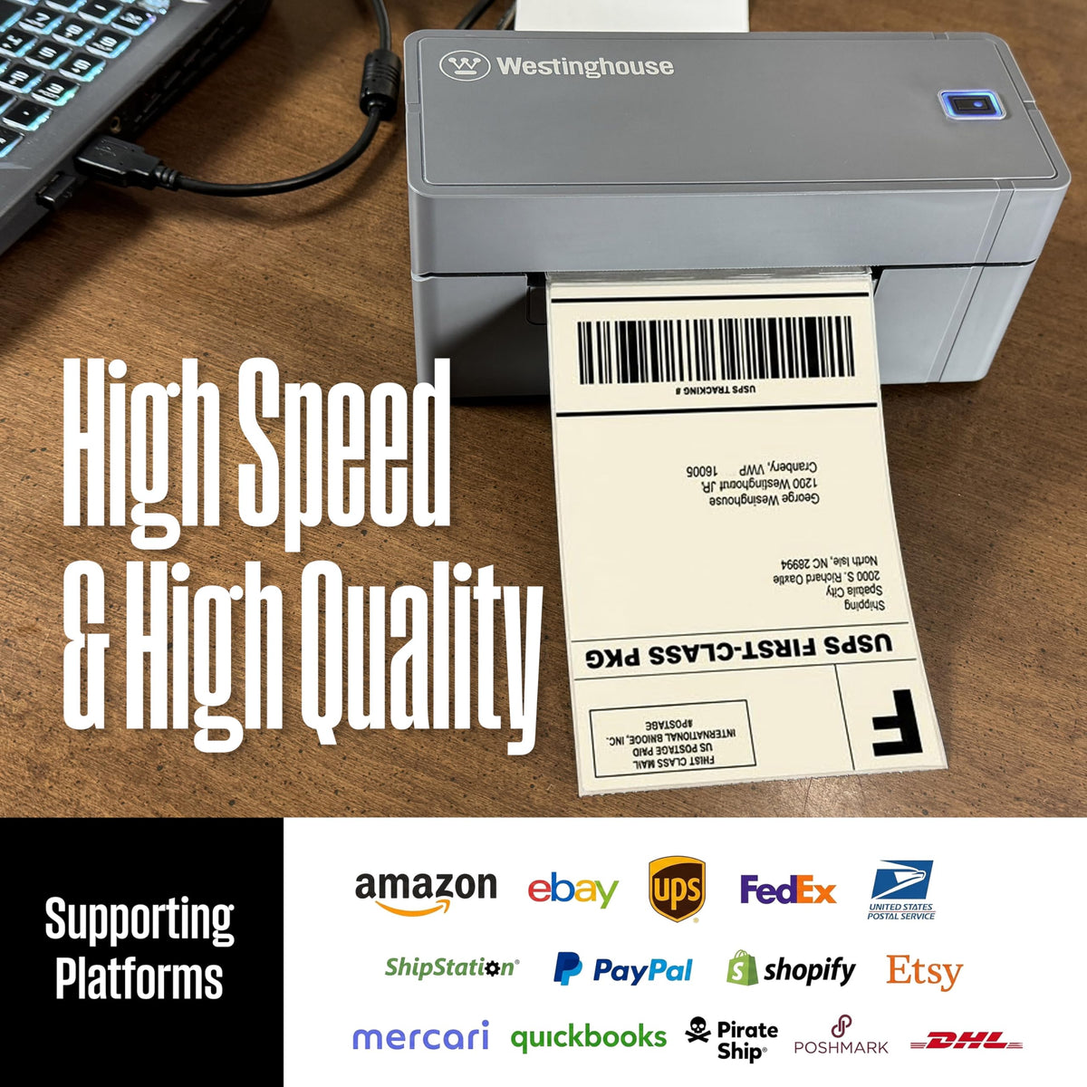 USB Shipping Label Printer for Mac & Windows, Compatible with USPS, UPS, FedEx, Amazon, & More, Commercial Grade