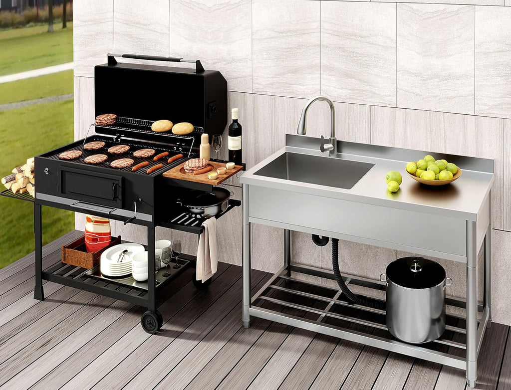 Stainless Steel Commercial Sink with Drainboard, Free Standing Utility Sink