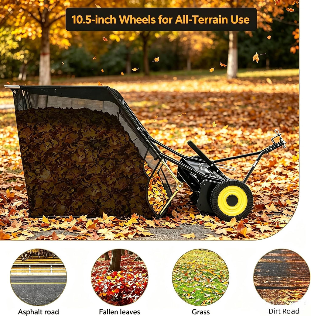42" Large Capacity Pull Behind Lawn Sweeper with Adjustable Sweeping Height - Leaf & Grass Collector with Dumping