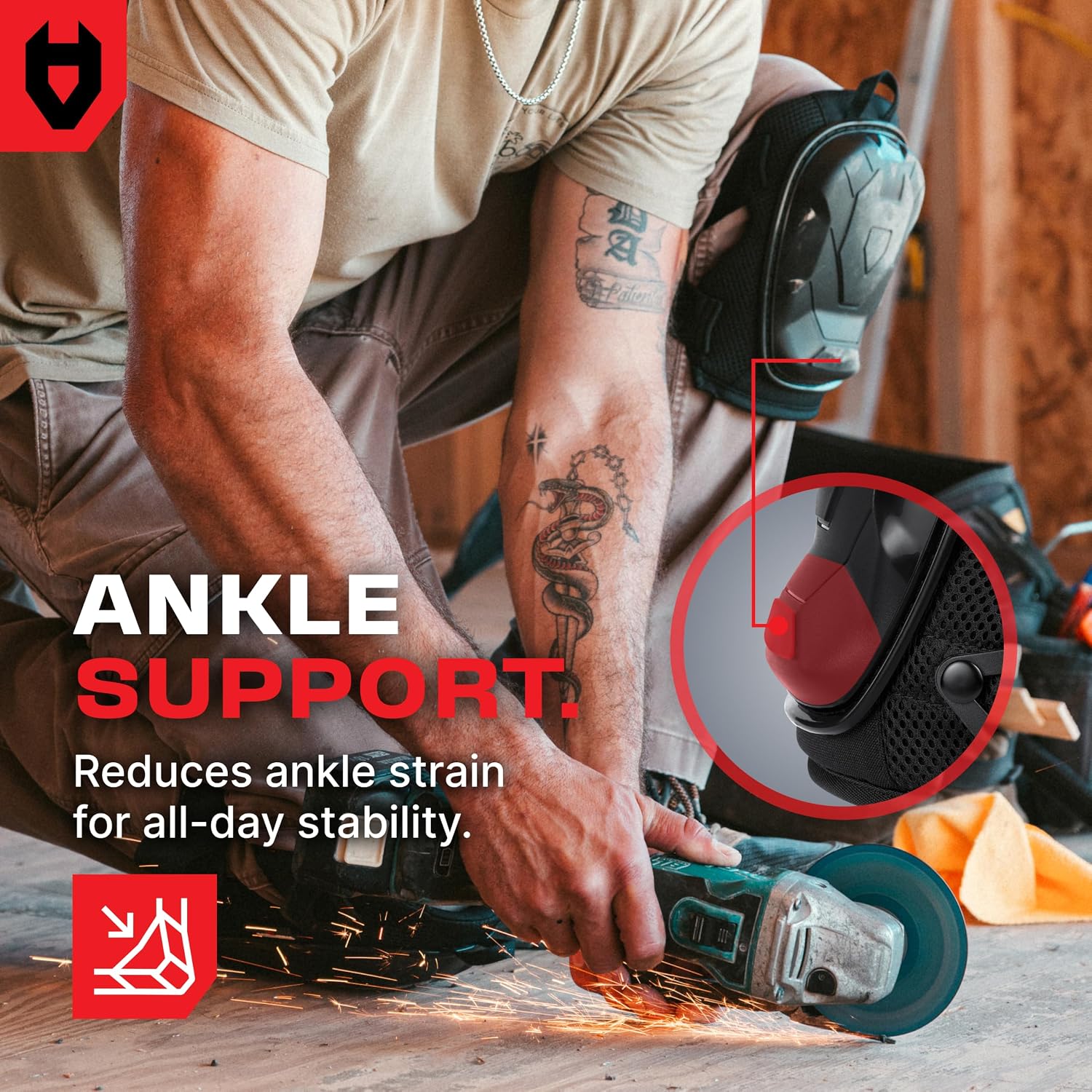 Professional Construction Knee Pads for Men and Women with Non-Slip Heavy Duty Cap and Ankle Support — Thick Foam and
