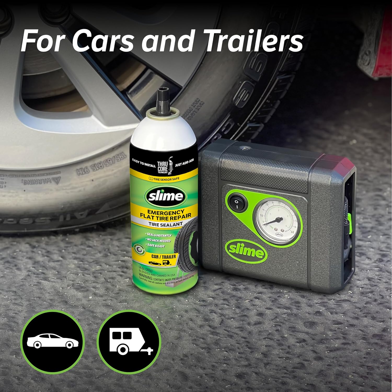 50165 Flat Tire Puncture Repair, Smart Spair Plus, Emergency Kit for Car Tires, Includes Sealant and Tire Inflator