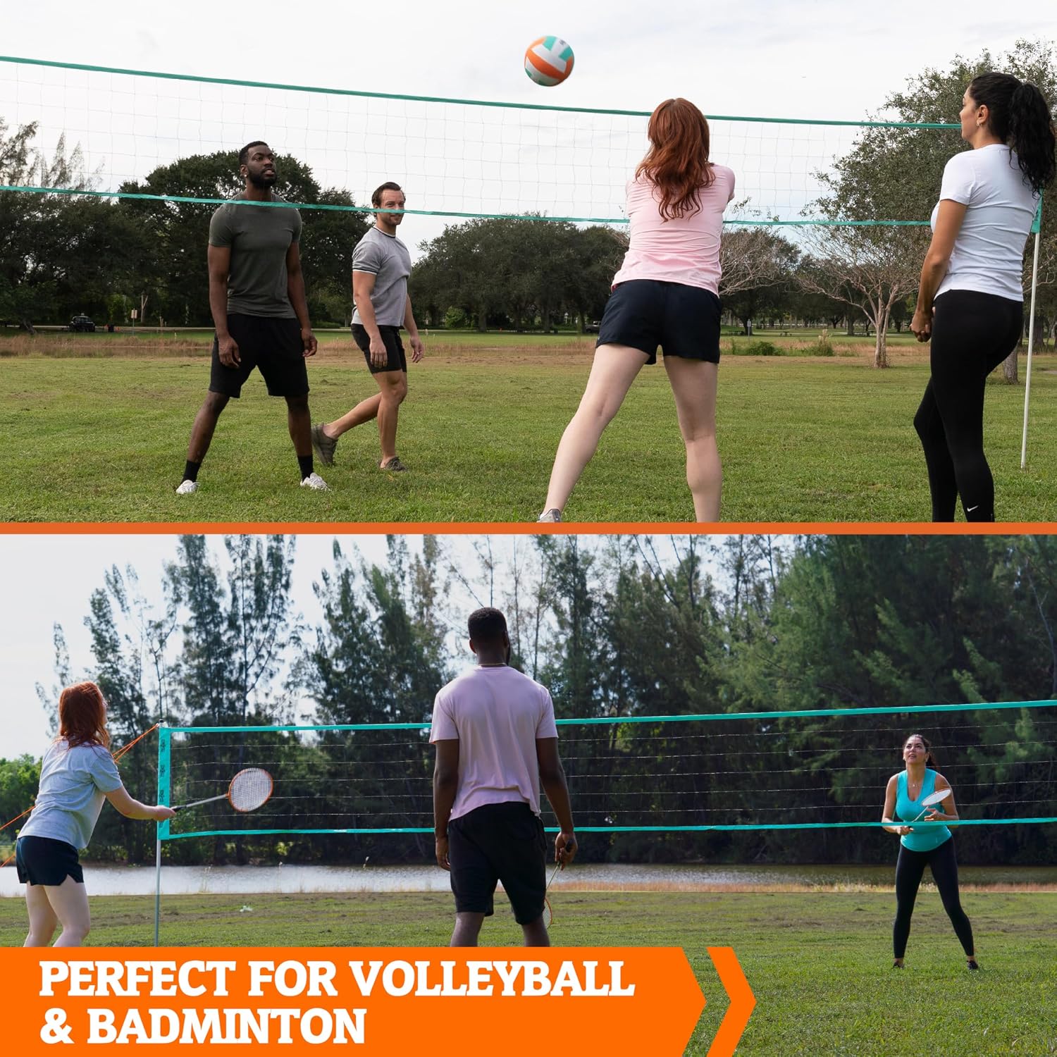 Outdoor Volleyball and Badminton Net with Carrying Bag Accessories Set and Adjustable Steel Poles Perfect for Parties