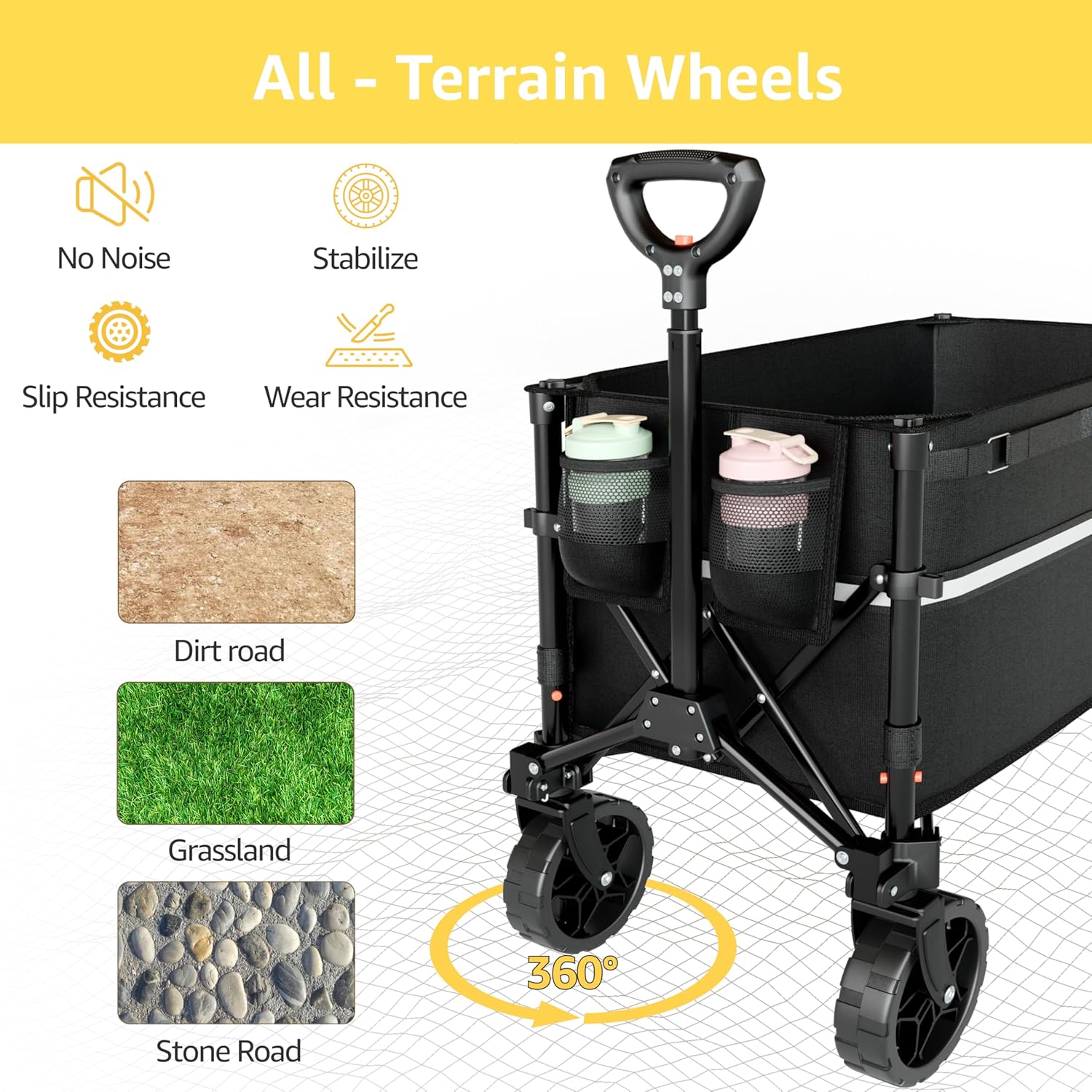 Collapsible Wagon Cart with Wheels Foldable - Folding Utility Heavy Duty Wagons Carts for Grocery Sports Garden