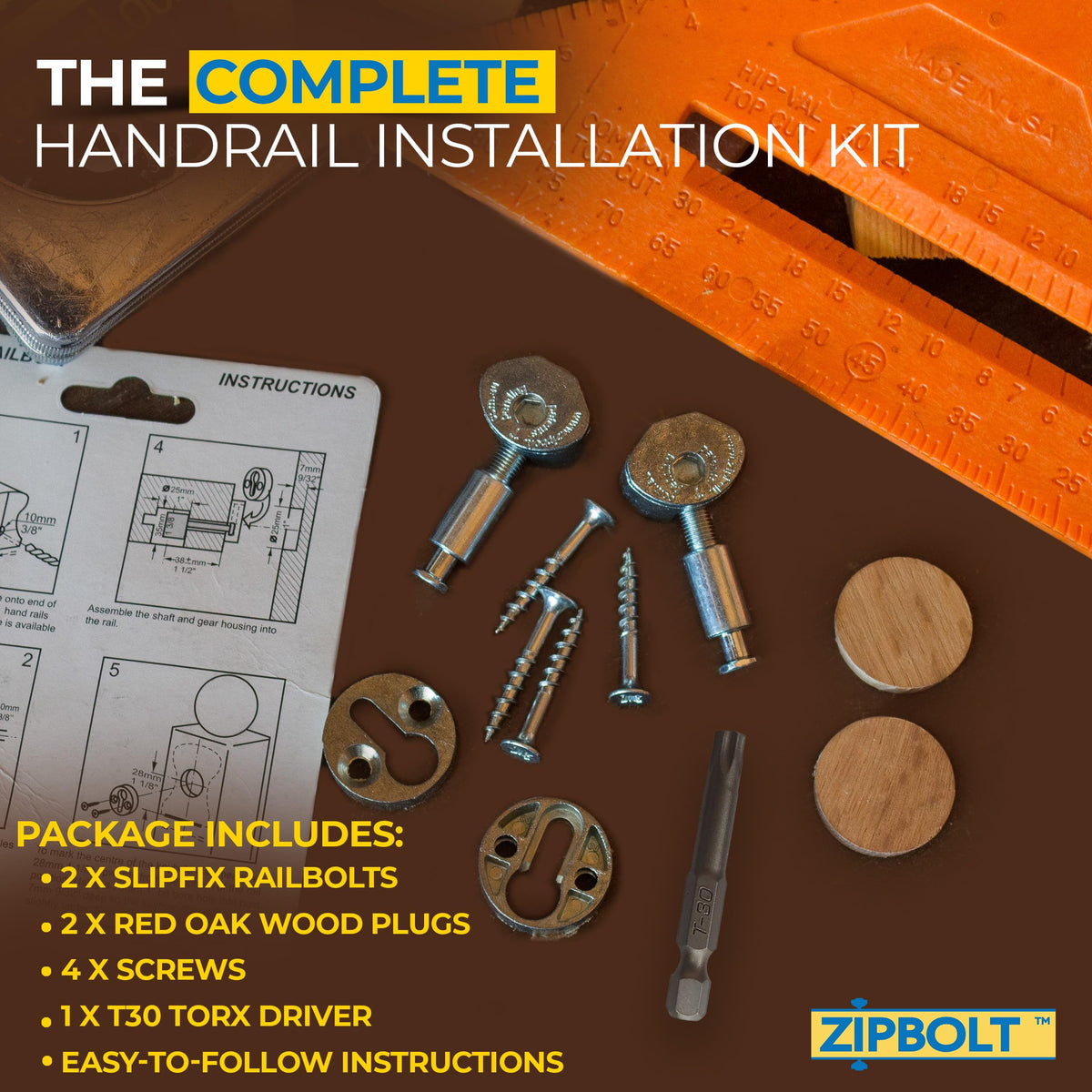 Slipfix Railbolt, Stair Handrail Post-to-Post, 1 x 2-Pack, 13.810