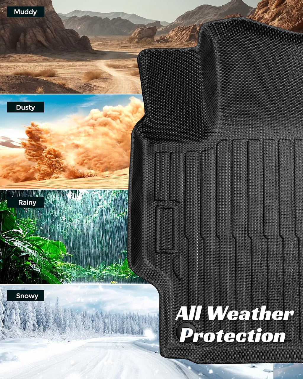 Car Floor Mats for Toyota Camry: 2007-2011 All Weather Interior Accessories, TPE Tech Rubber Black Front Rear Liners