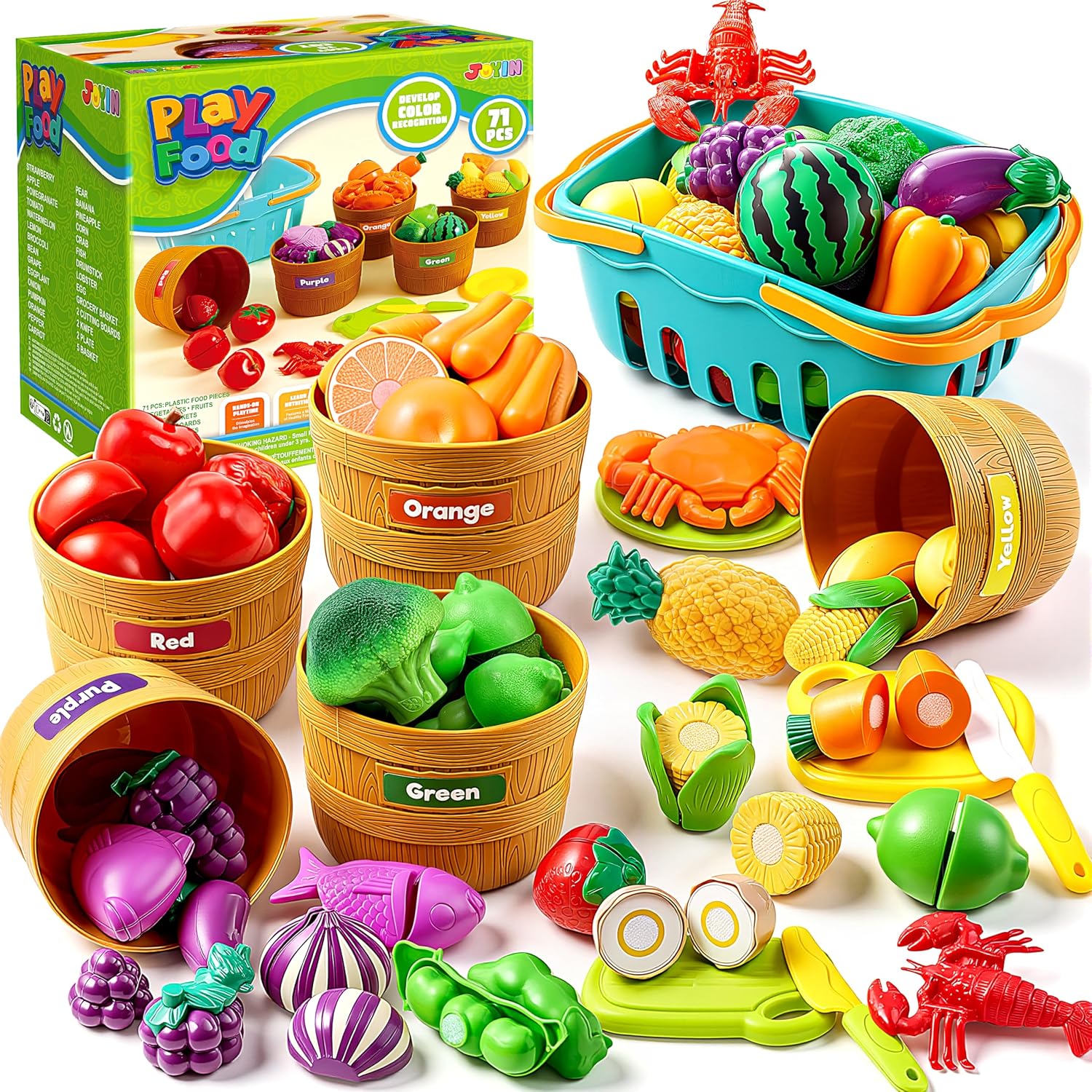 Learning Toys Play Food Set for Toddlers, Cutting Food for Preschool Activities, Play Kitchen Accessories
