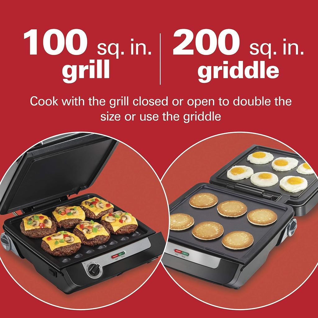 4-in-1 Electric Indoor Grill & Electric Griddle Combo | 200 sq. in. PFAS-Free Non-Stick Cooking Surface Opens |
