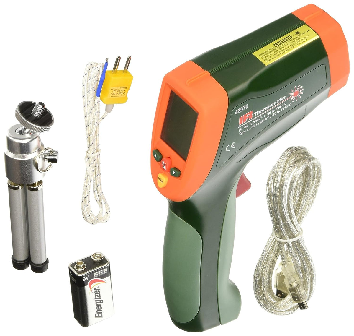Extech 42570 Dual Laser Infrared Thermometer, 50:1, Type K