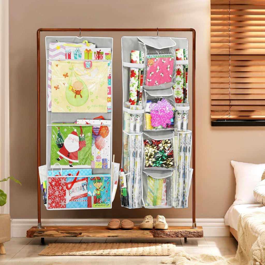 Double-Sided Hanging Gift Wrap Organizer, Gray (Set of 1)