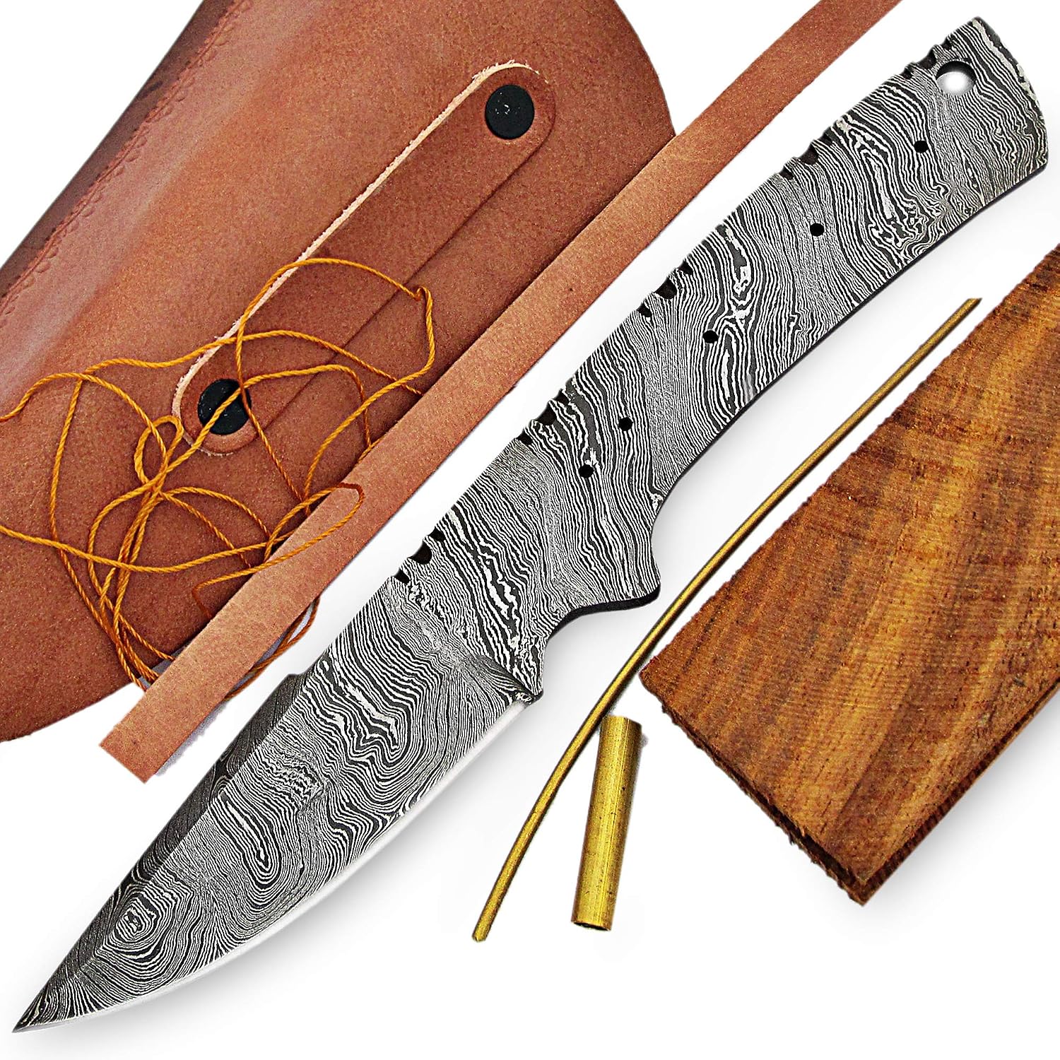 ColdLand 9.50" Hand Forged Damascus Steel Knife Blank Blade Kit for Knife Making Supplies with Rose Wood Handle