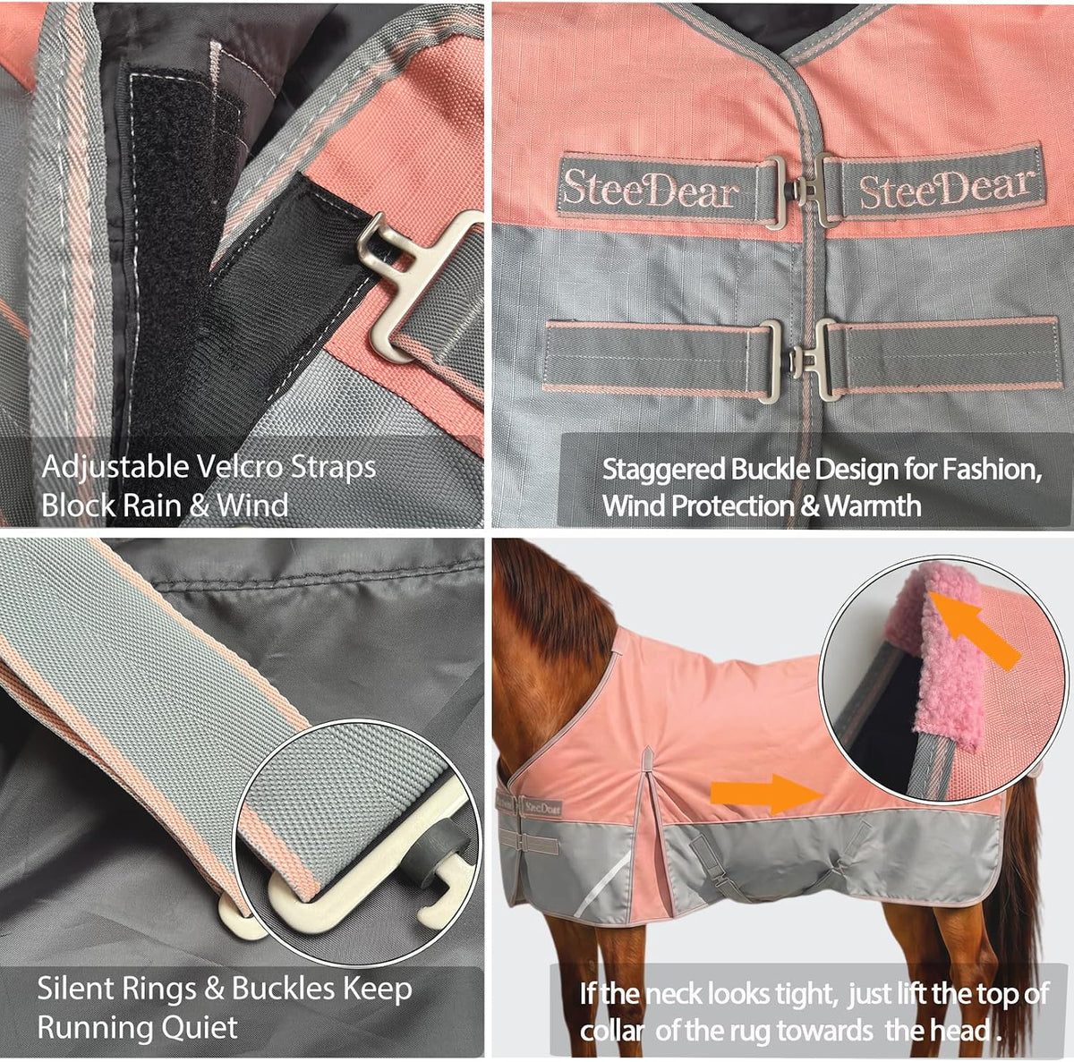 1200D Fall Horse Turnout Sheet (0g No Fill) Horse Blanket,Coral Pink 78''