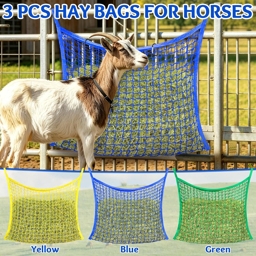 3 Pcs Hay Bags for Horses, Slow Feed Hay Nets for Horses Goat Sheep, Large Capacity Hay Feeder for Stall, Trailer