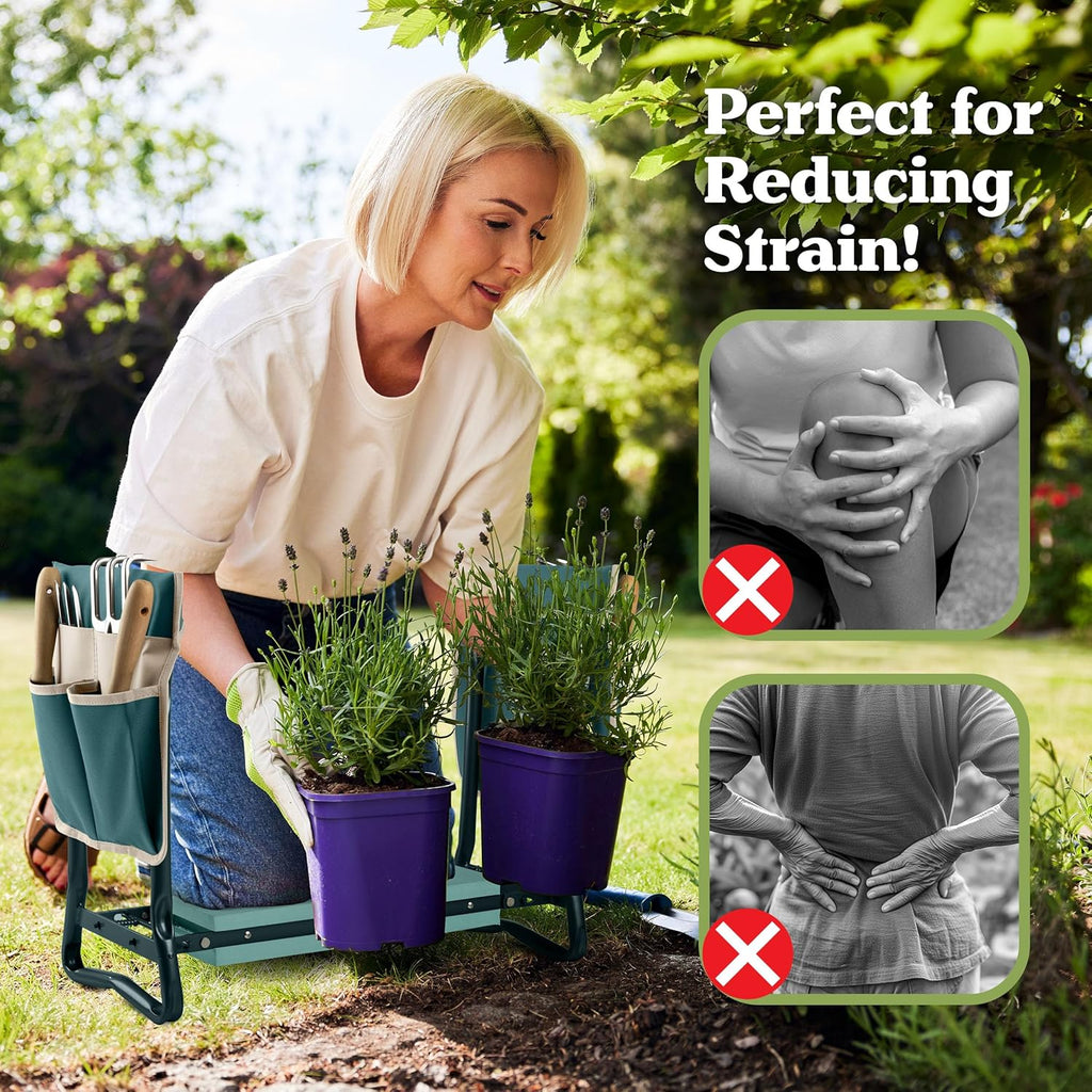 Garden Kneeler and Seat - 2-in-1 Foldable Garden Kneeling Pad and Stool with Removable Pockets for Gardening Tools