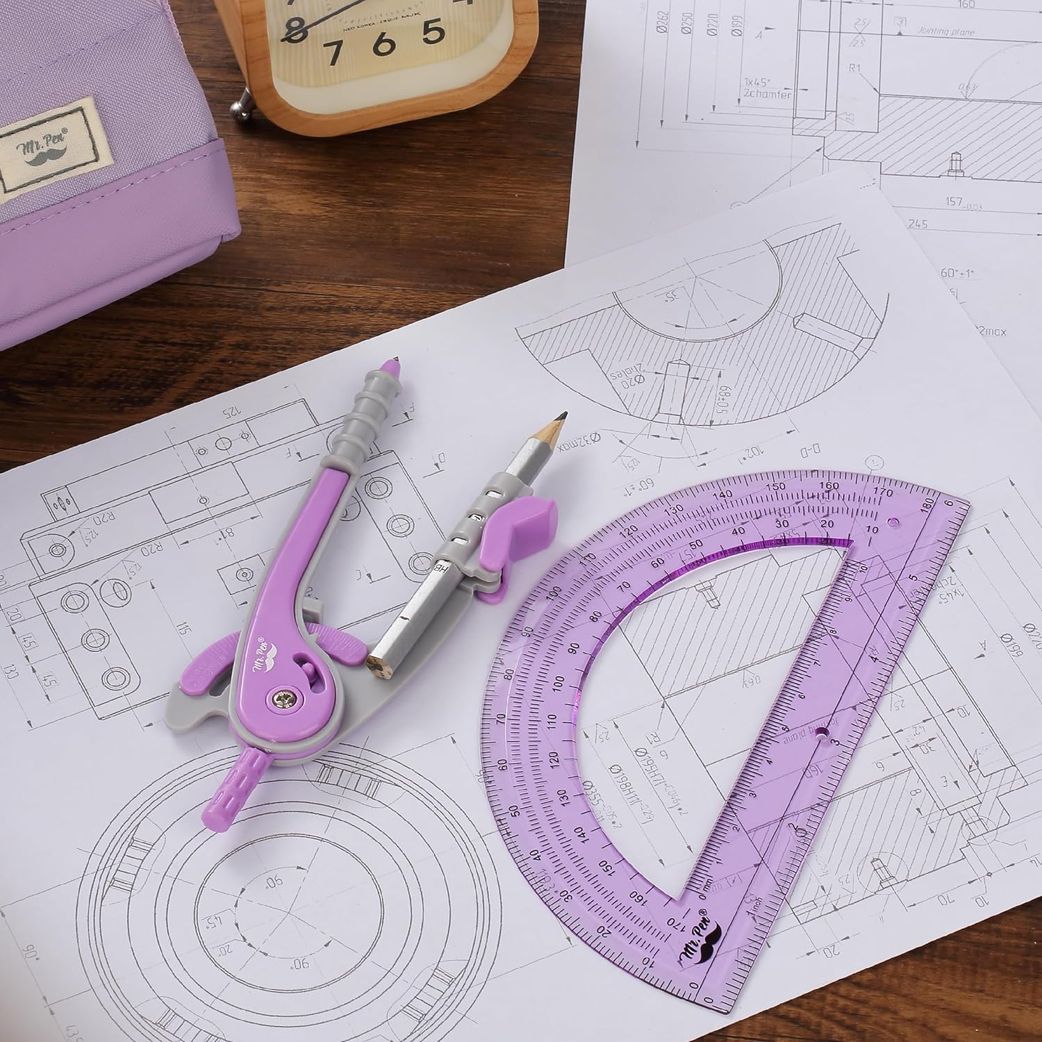 Geometry Compass and Protractor Set, 6 Inch Compass | 6 Inch Protractor, Drawing Tool for School, Clear Plastic, Easy