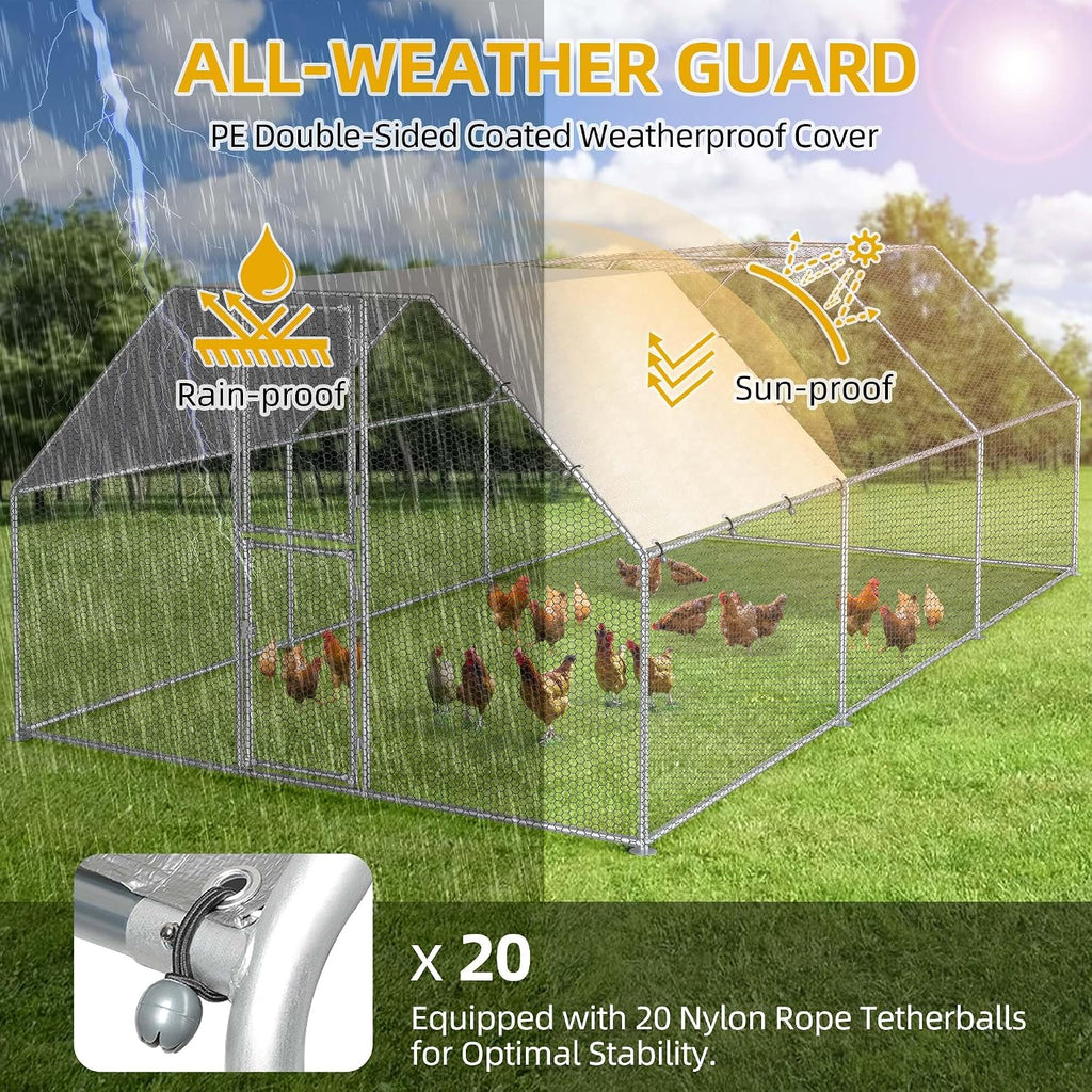19.1 x 9.8 x 6.4 ft Large Metal Chicken Coop for 20-30 Chickens