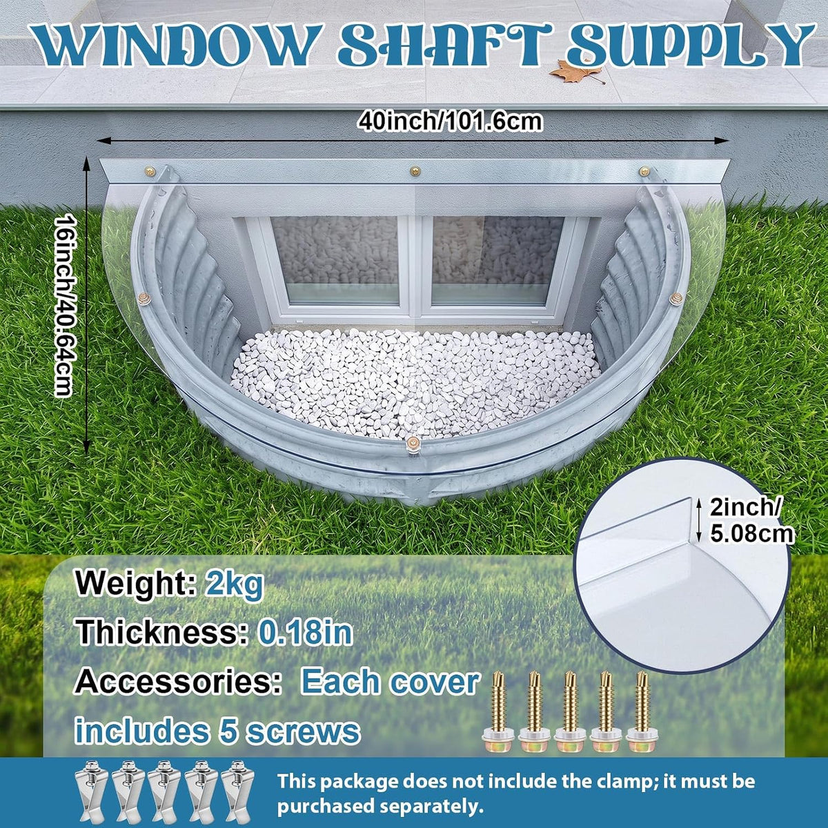 39'' x 16'' Polycarbonate Window Well Cover Outside