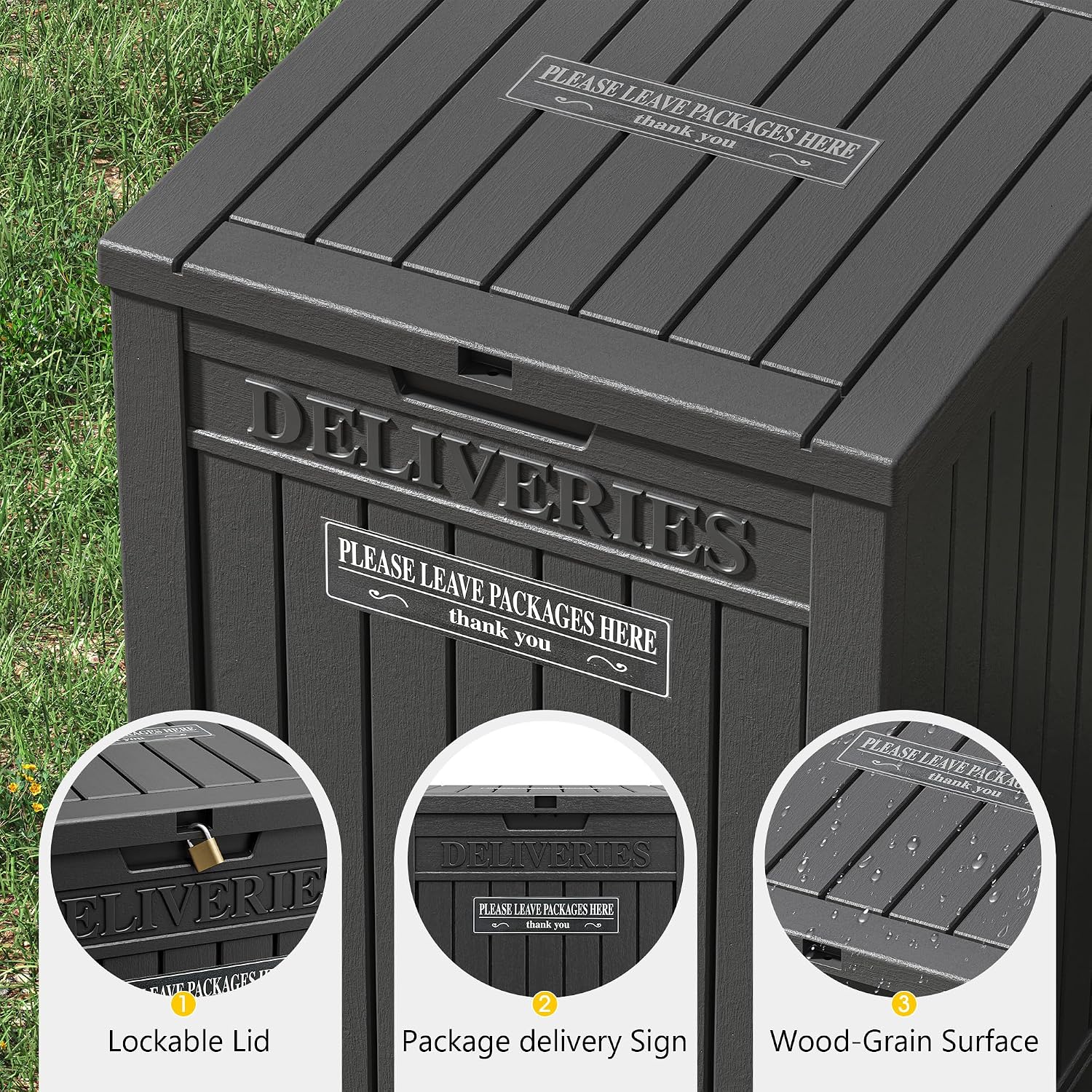 Package Delivery Box for Outside, Waterproof Outdoor Storage, Black