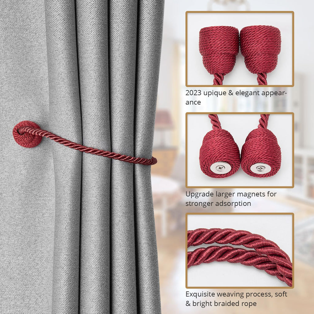 2 Pack Strong Magnetic Curtain Tiebacks Handmade Weave Side Rope Curtain Holdbacks Unique & Elegant Decorative