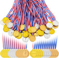 48 Pcs Gold Silver Bronze Plastic Medals for Kids Winner Award Medal Bulk 1st 2nd 3rd Place Prize Neck Ribbon for