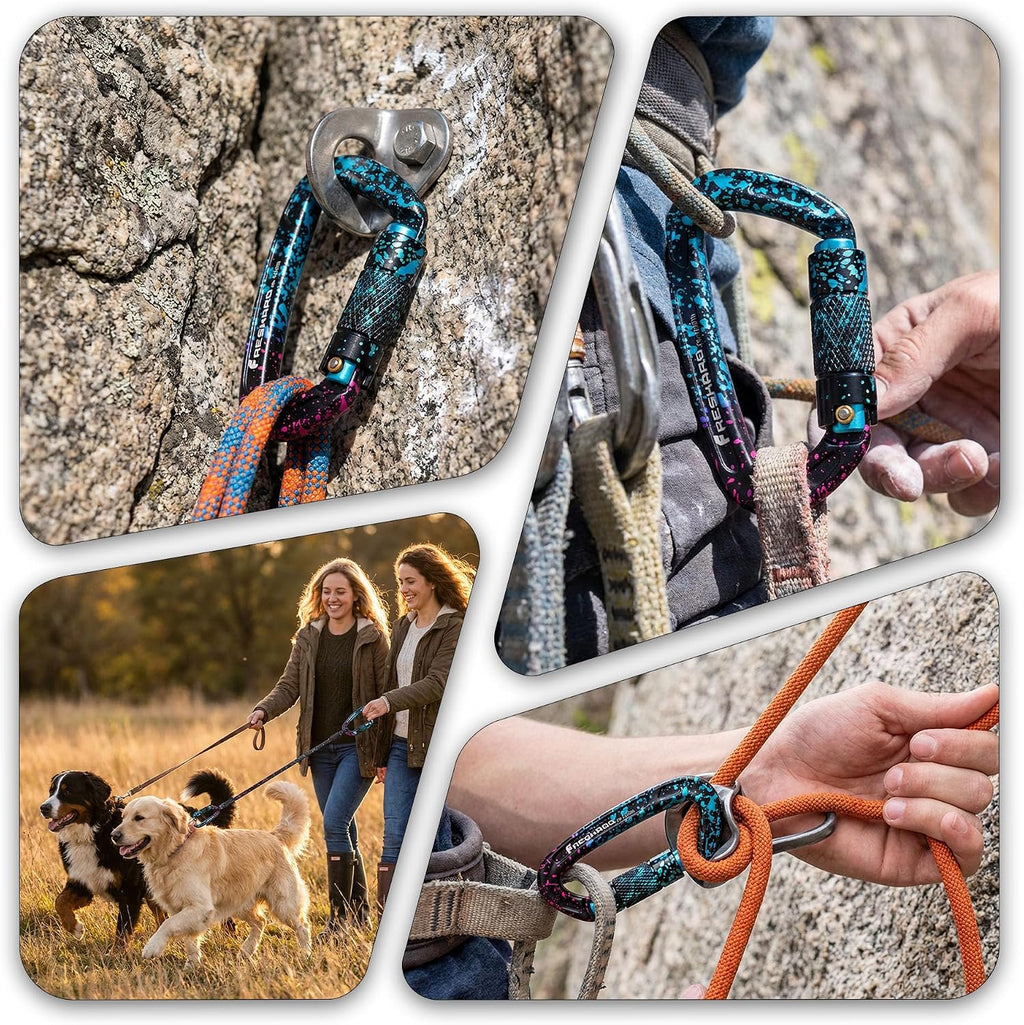 UIAA Certified 25KN Auto Locking Climbing Carabiner Clips, Twist Lock, and Heavy Duty Carabiners for Rock Climbing
