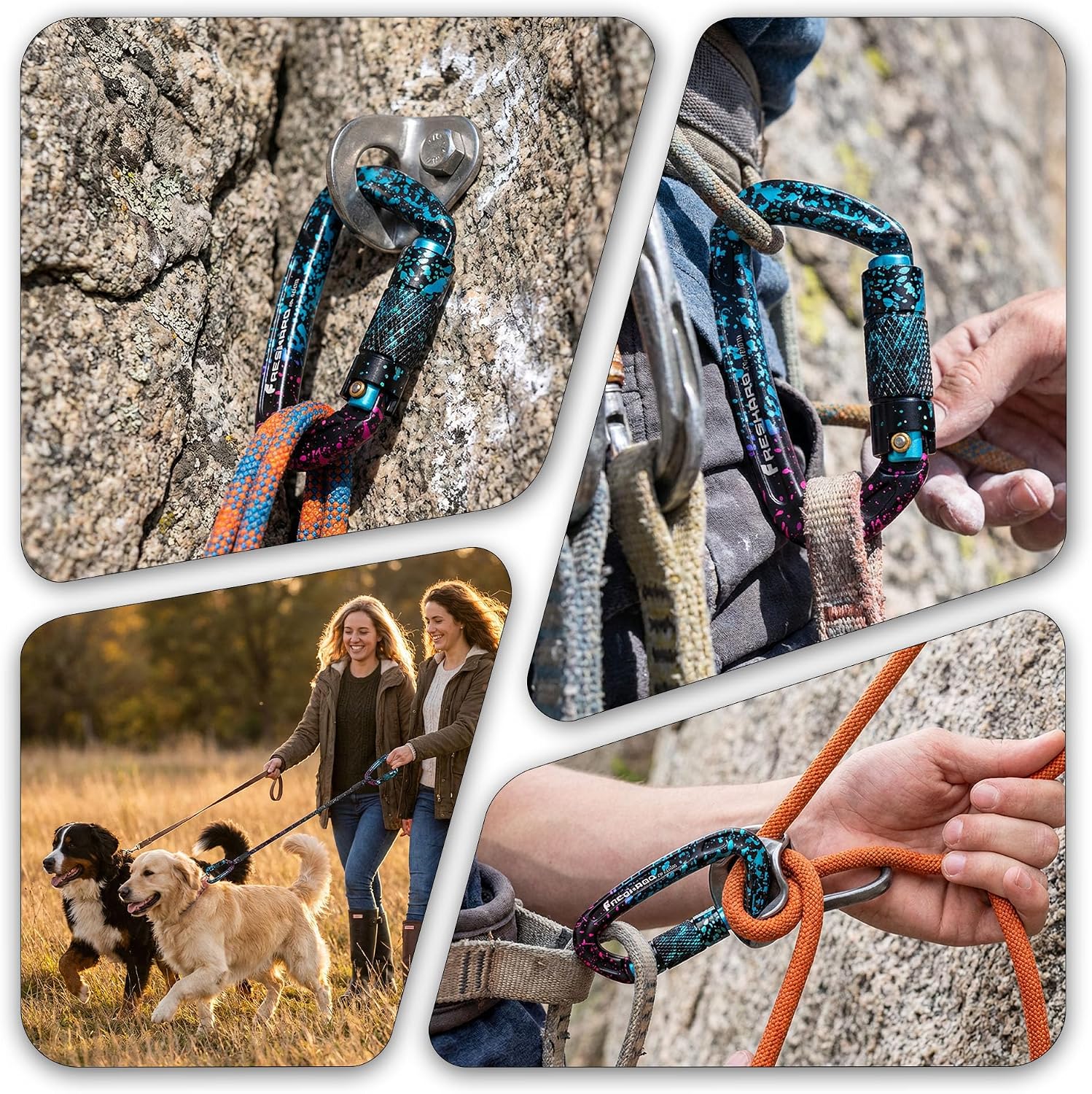 UIAA Certified 25KN Auto Locking Climbing Carabiner Clips, Twist Lock, and Heavy Duty Carabiners for Rock Climbing