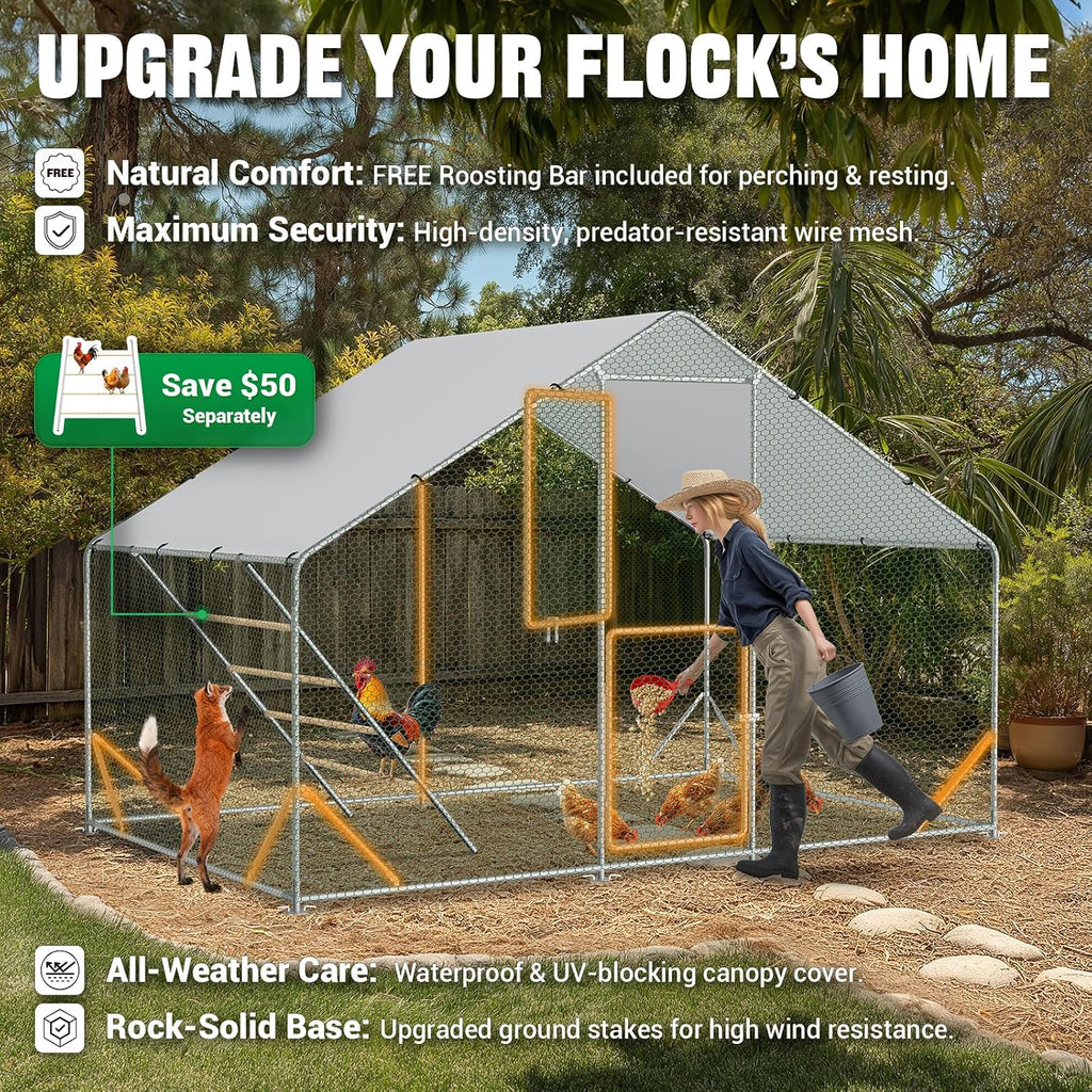 Chicken Runs for Yard with Cover, Roosting Perches & Lock,10x6.5x6.5