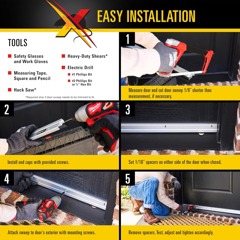 36" Low-Profile Door Sweep, Aluminum 2-Pack – Seals Out Rodents & Pests, Enhanced Weather Sealing, Easy to Install;