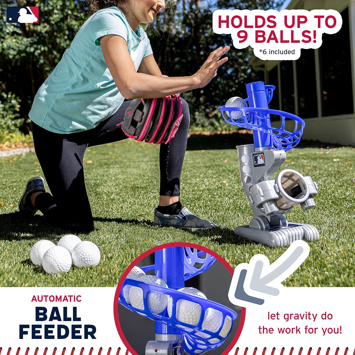 MLB Electronic Baseball Pitching Machine - Automatic Youth Pitching Machine with (6) Plastic Baseballs Included