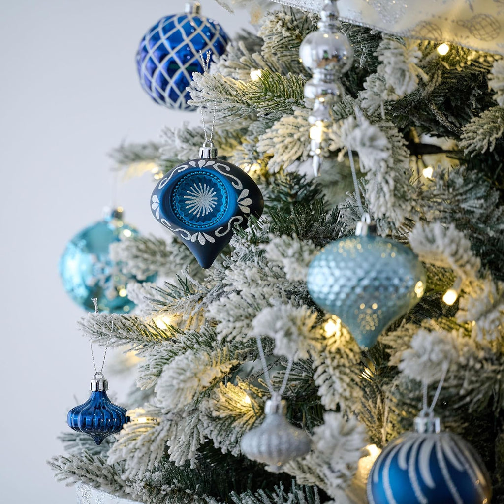 Christmas Ornaments Set, 70ct Navy Blue and Silver Shatterproof Christmas Tree Decorations Ball Ornaments Bulk