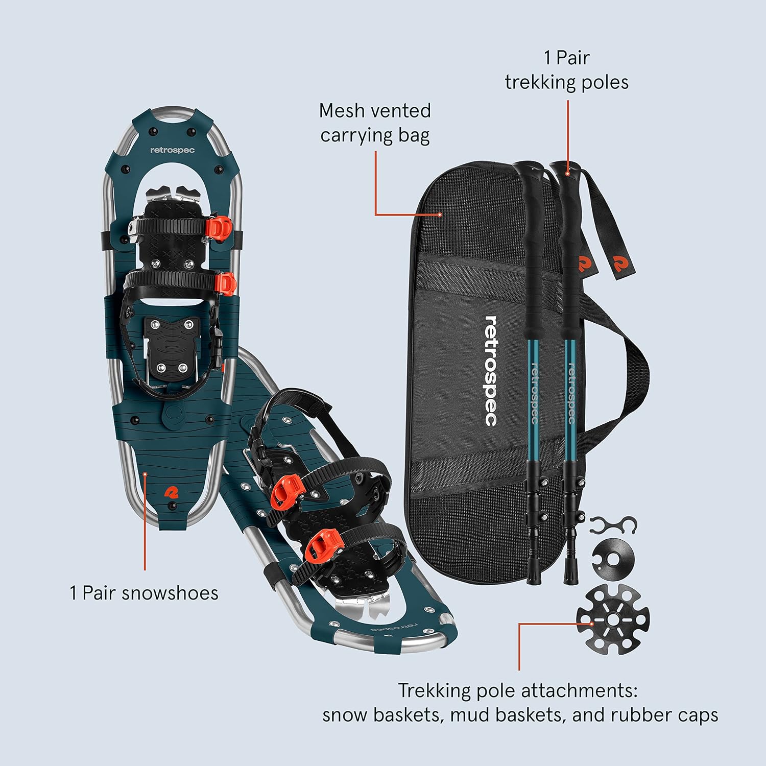 Drifter Snowshoes & Trekking Poles Bundle with Adjustable Bindings - Lightweight Aluminum Snow Shoes for Women & Men