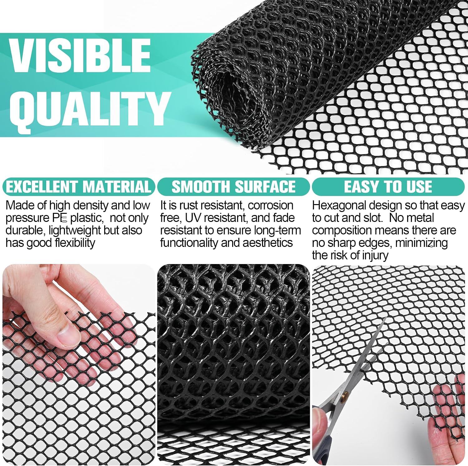 Plastic Mesh Fence Sheet 15.7IN x 50FT - 0.3IN Opening Plastic Chicken Wire Netting Roll Durable for Dogs, Poultry