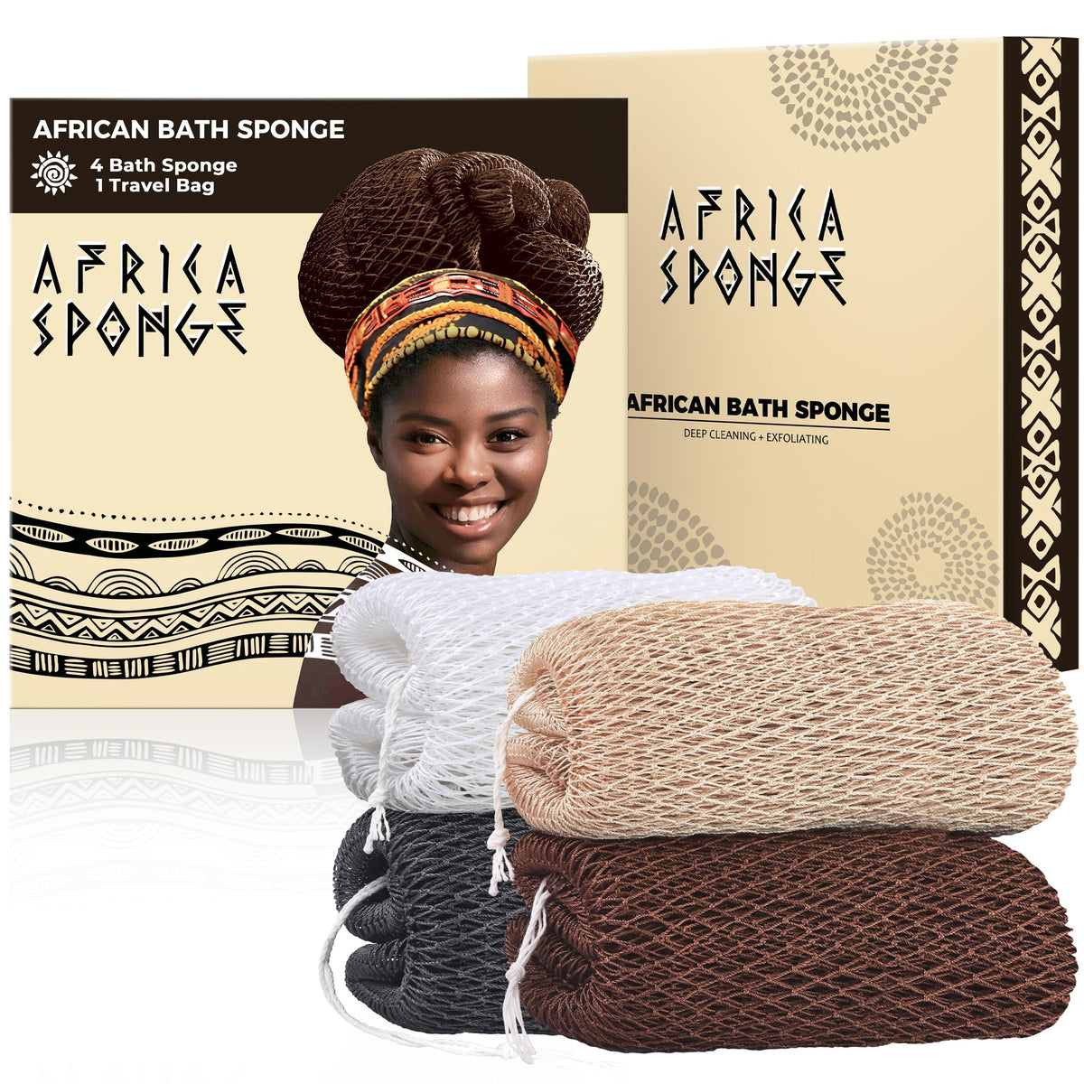 African Net Sponge Authentic - Exfoliating Body Scrubber Bath Sponge - Washcloth Back Scrub for Shower Body