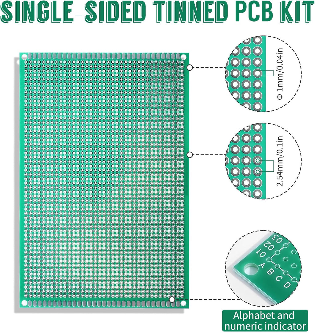5 Pcs PCB Board, 8x12cm, Tinned Through Holes, Solder-able