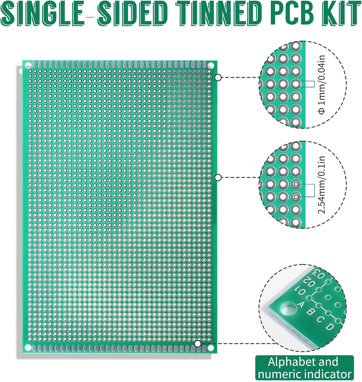 5 Pcs PCB Board, 8x12cm, Tinned Through Holes, Solder-able