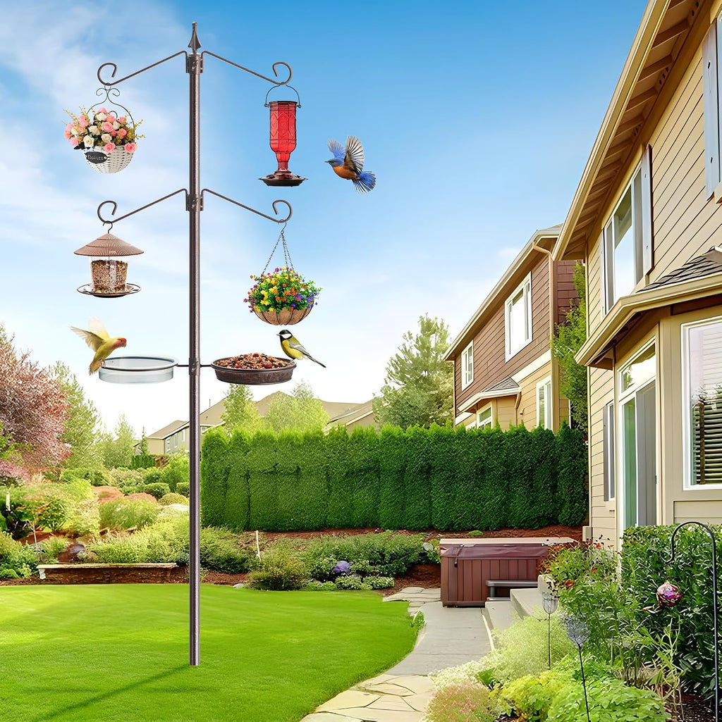 Bird Feeding Station Kit, 81-Inch, 4-Hook Metal Bird Feeder Pole