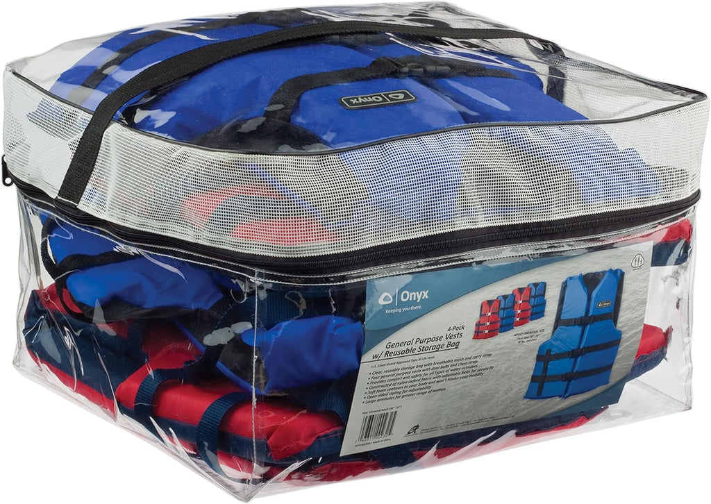 General Purpose Life Vest, Adult Universal (4-Pack),Red - Blue,30-52-Inch Chest, persons over 90-Pounds., universal