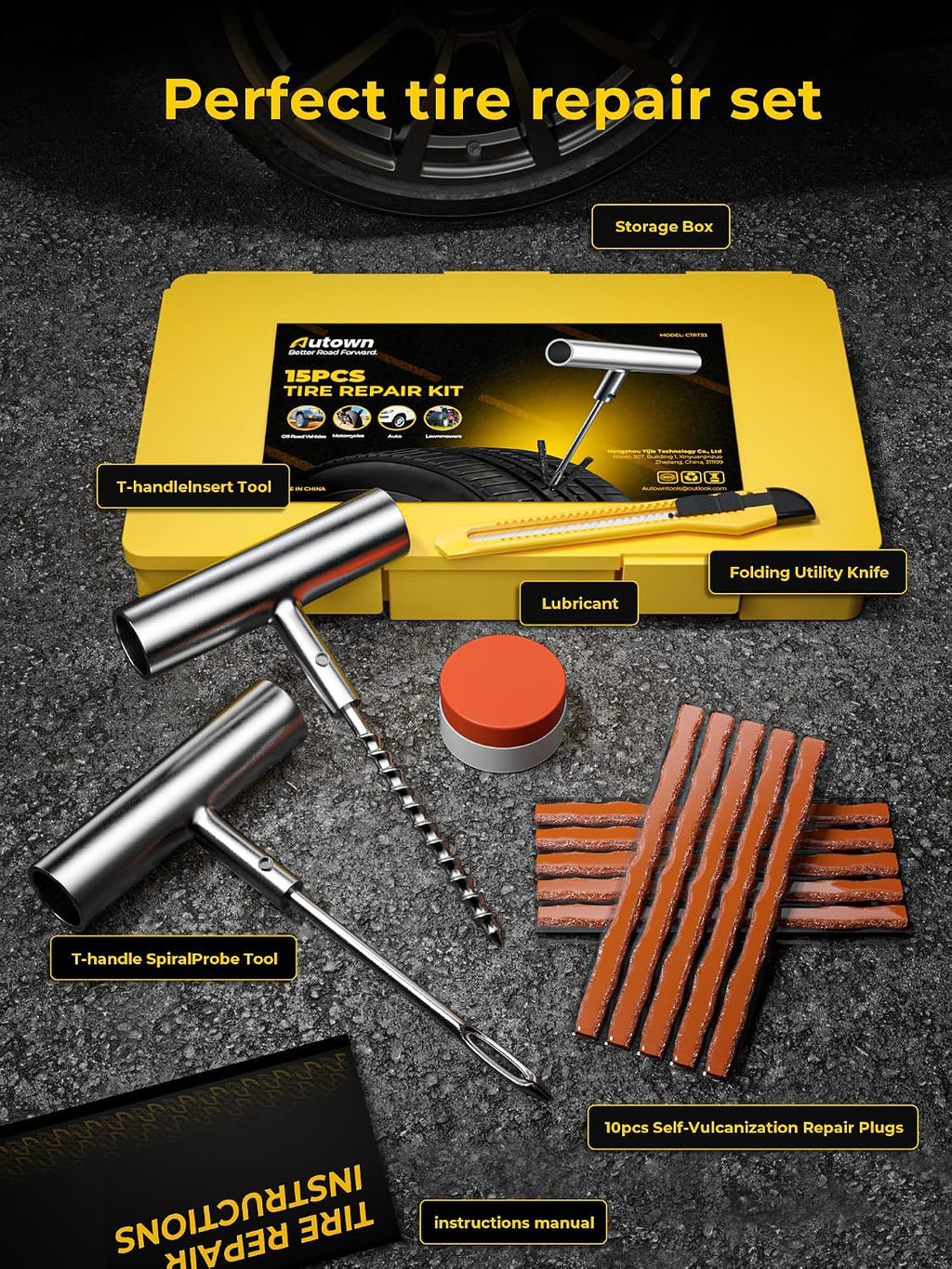 Flat Tire Repair Kit 15pcs, Heavy Duty Tire Plug Kit to Fix Puncture | Tire Patch Kit with Portable Storage Case