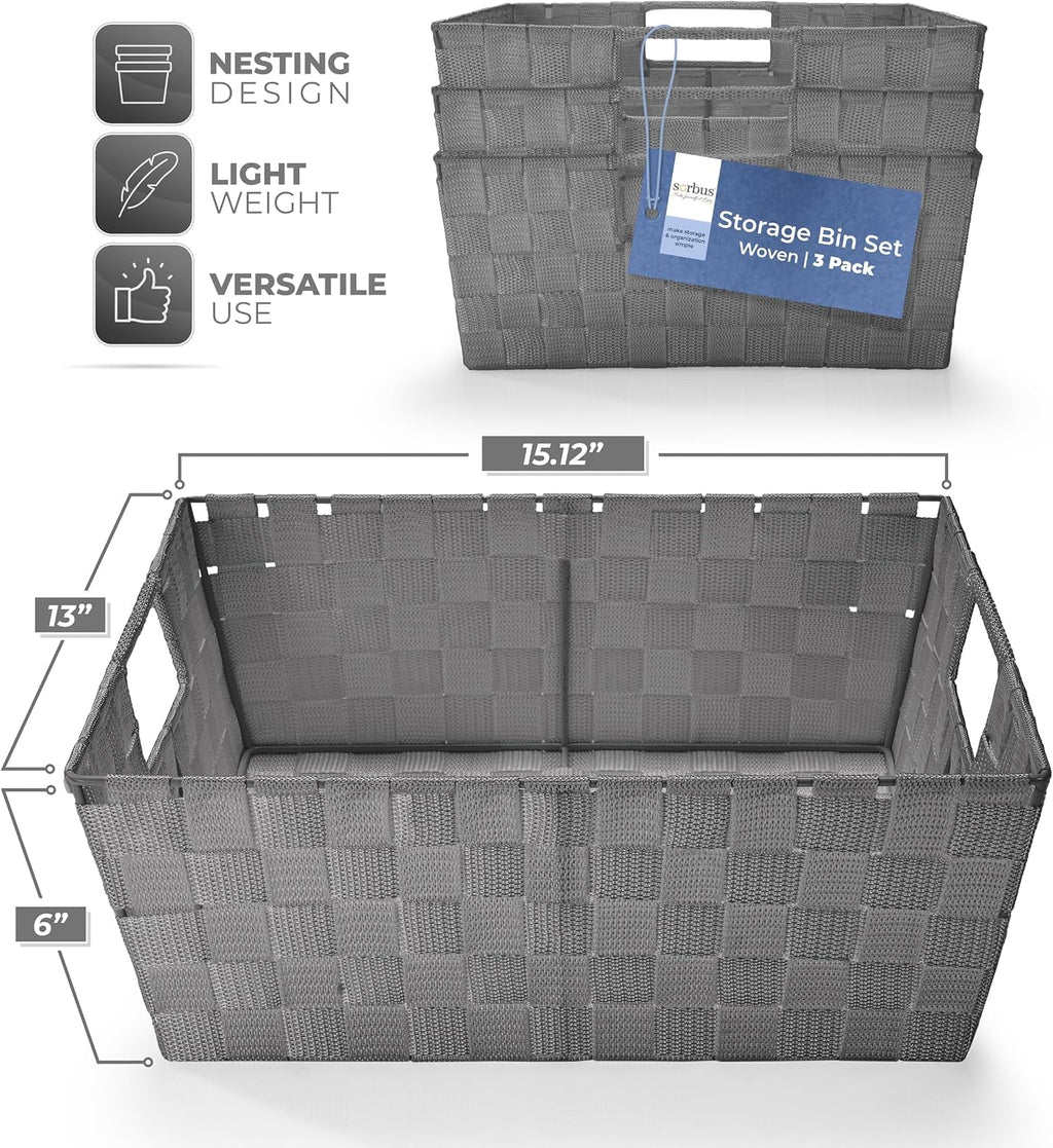 Set of 3 Large Storage Baskets for Organizing, Mesh Hand-Woven Design, Linen Closet Organizers and Storage, Organizer