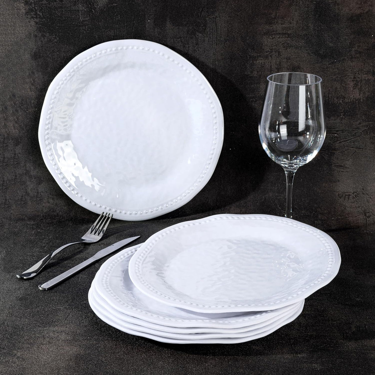 Melamine Dinner Plates, Round Plates,Shatter Resistant, 10.5 inch, set of 6, White