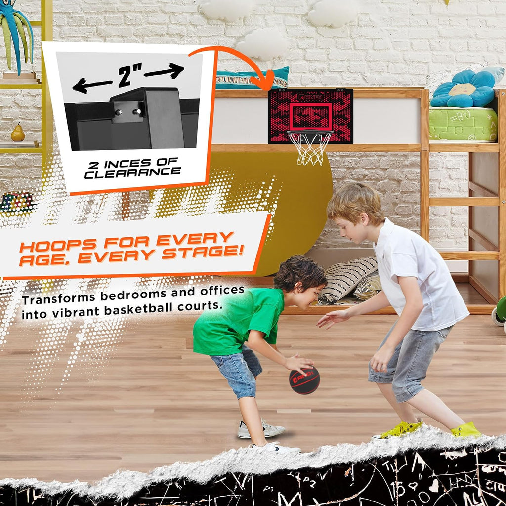 Over the Door Mini Basketball Hoop: 18x12 Shatterproof Backboard, 2 Mini Basketballs, and Hand Pump Included