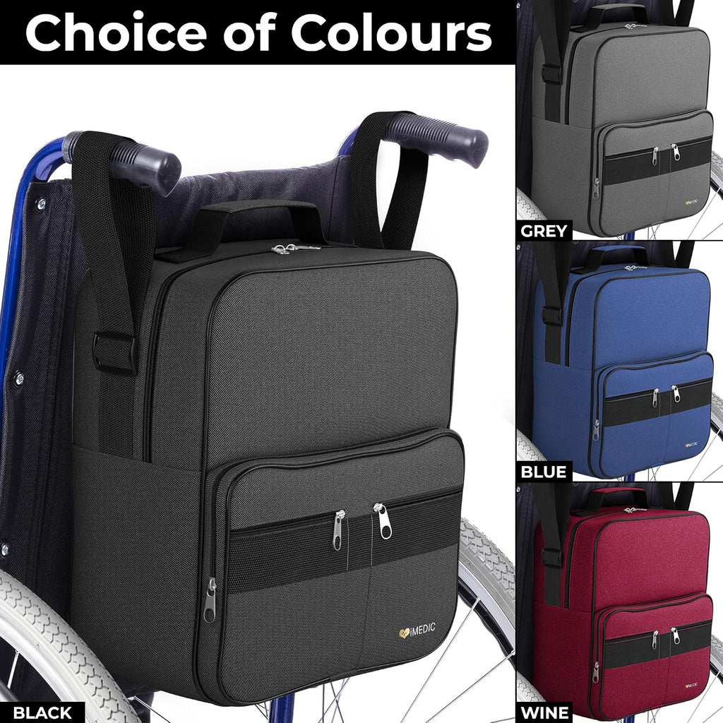 Deluxe Wheelchair Bag – Storage Backpack for Adults – Hangs Securely on Wheelchair Back – Organiser for Mobility &