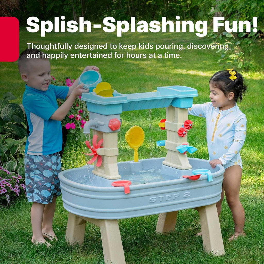 Step2 Rain Showers & Flow Kids Water Table, Outdoor Toddler Activity Table, 15-Piece Accessory Set, Ages 1.5+ Years