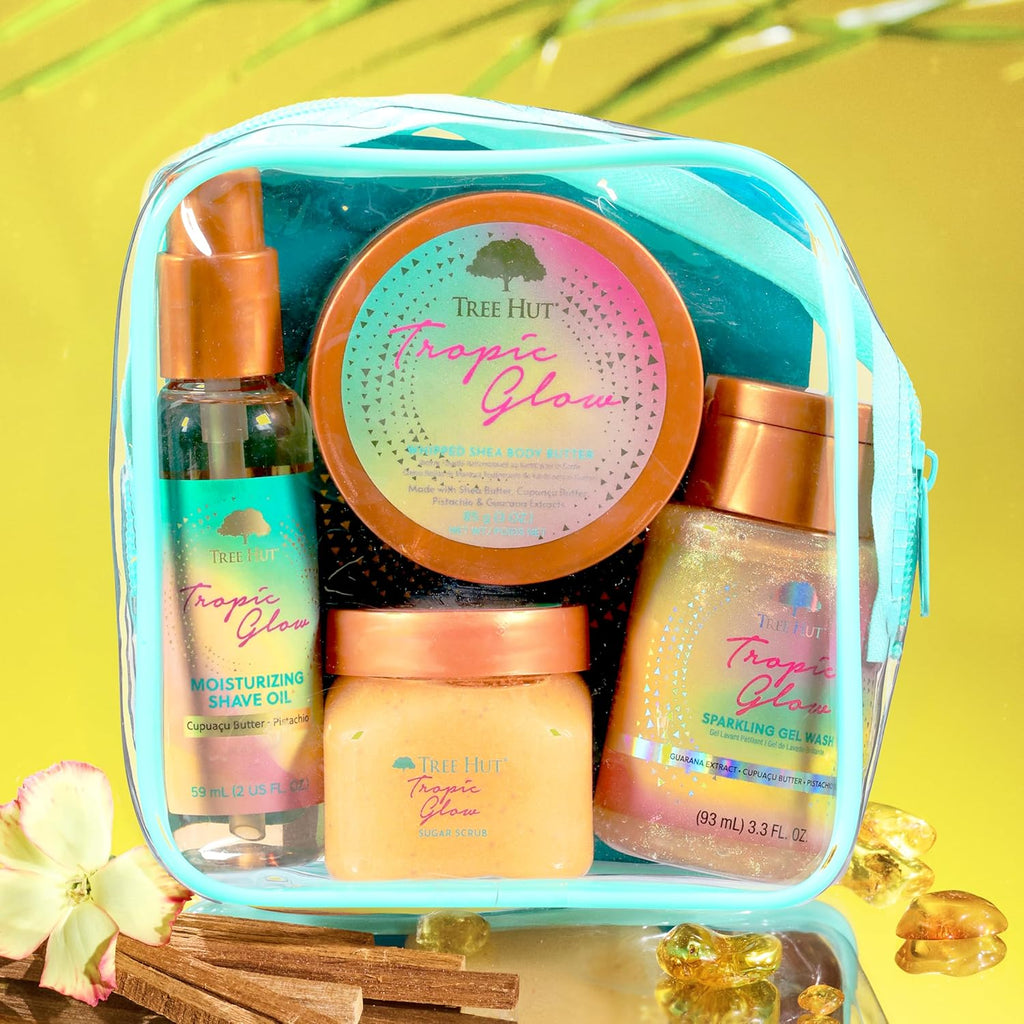 Tropic Glow Everything Shower Gift Set for Women, Exfoliating Body Scrub, Body Wash, Shave Oil & Body Butter, Self