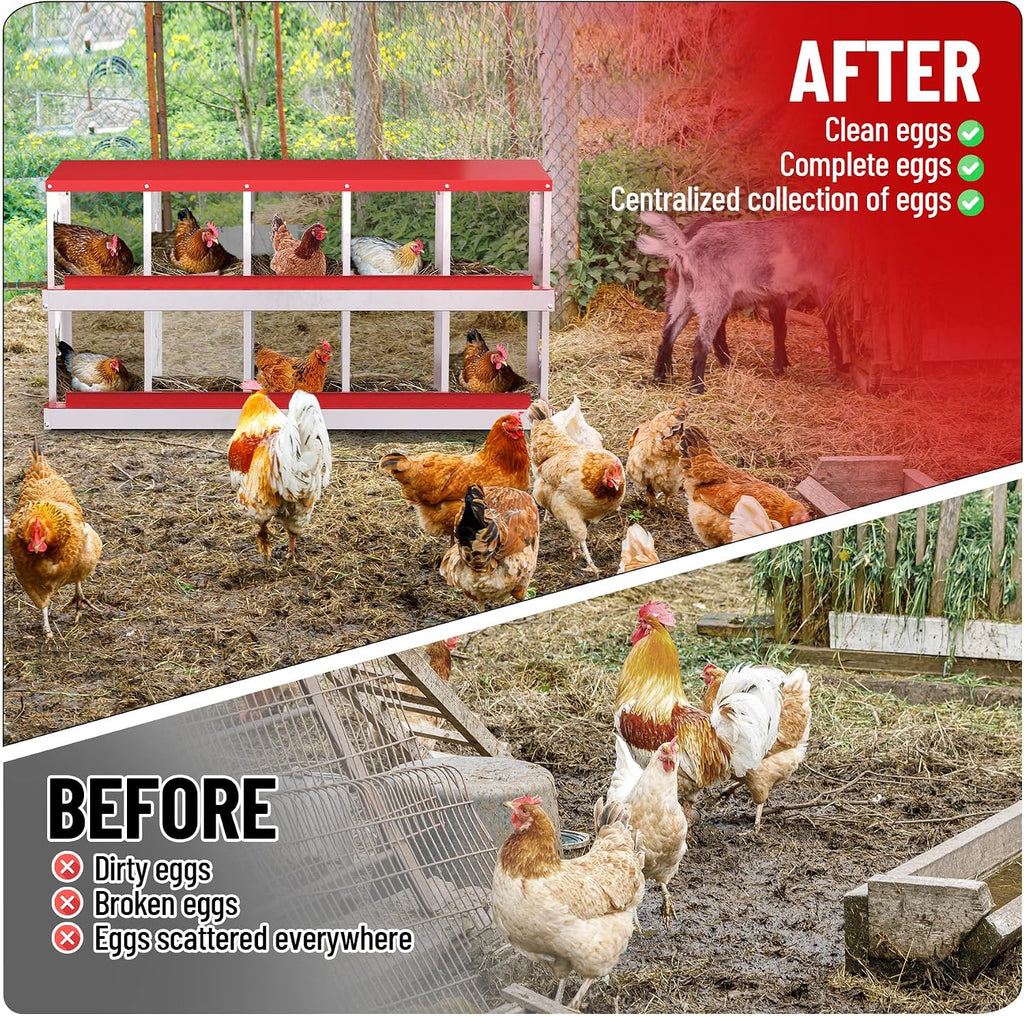 10 Compartment Chicken Nesting Box, Nesting Boxes for Chickens, Metal Chicken Laying Boxes with Perch, Secure Lid