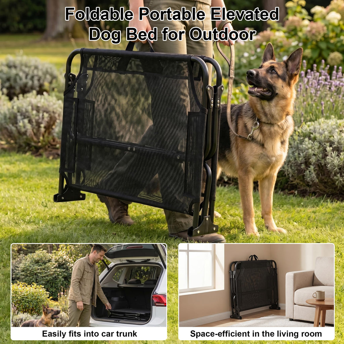 Foldable Outdoor Elevated Dog Cot Bed with Handle