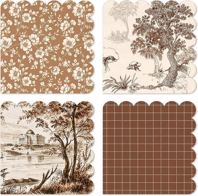 100 Pcs Fall Cocktail Napkins Scalloped Vintage Brown Paper Napkins