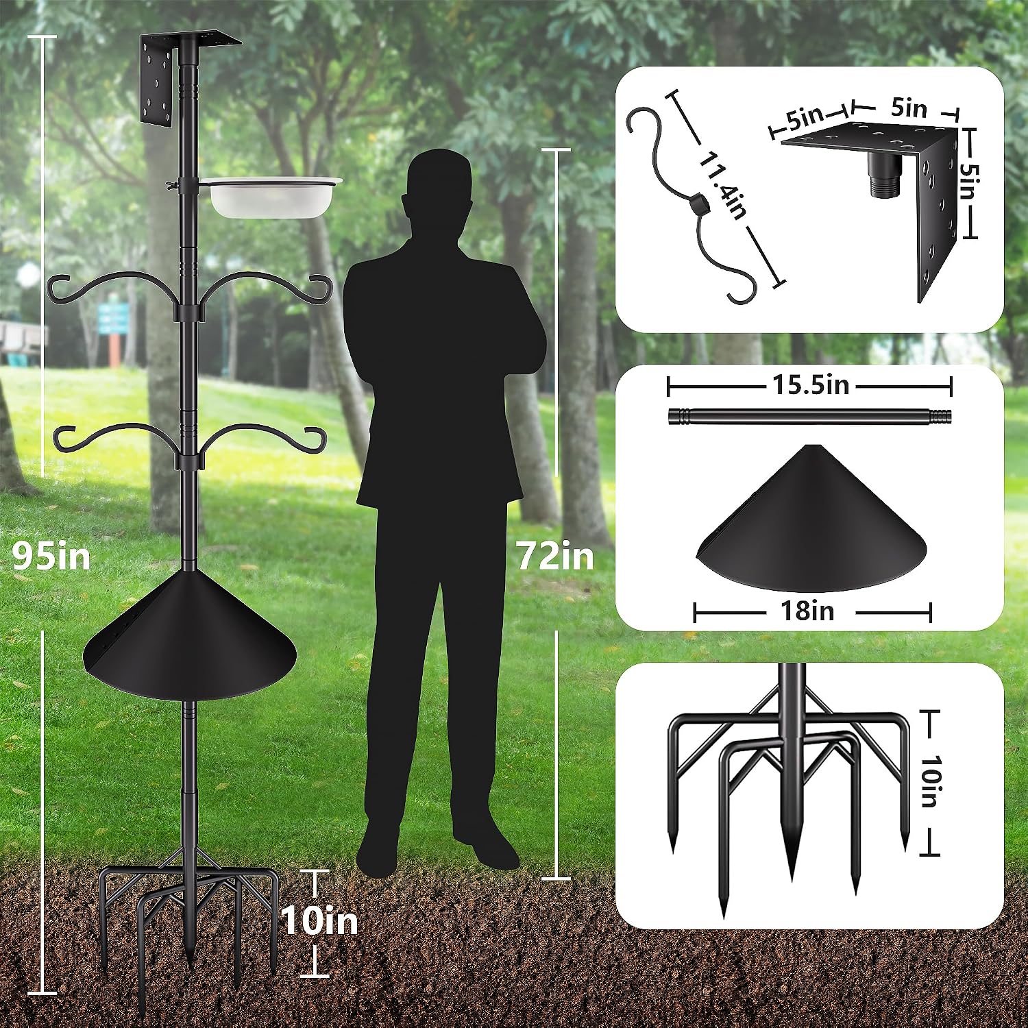 Bird Feeder Pole Stand,95 Inch House Pole for Outdoors Weather Station,Heavy Duty Metal Mount Kit Adjustable